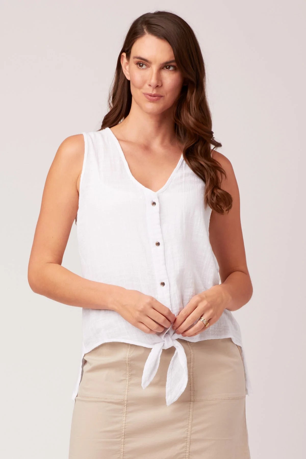 Minerva Gauze Tank - White by XCVI | 25 South Boutiques