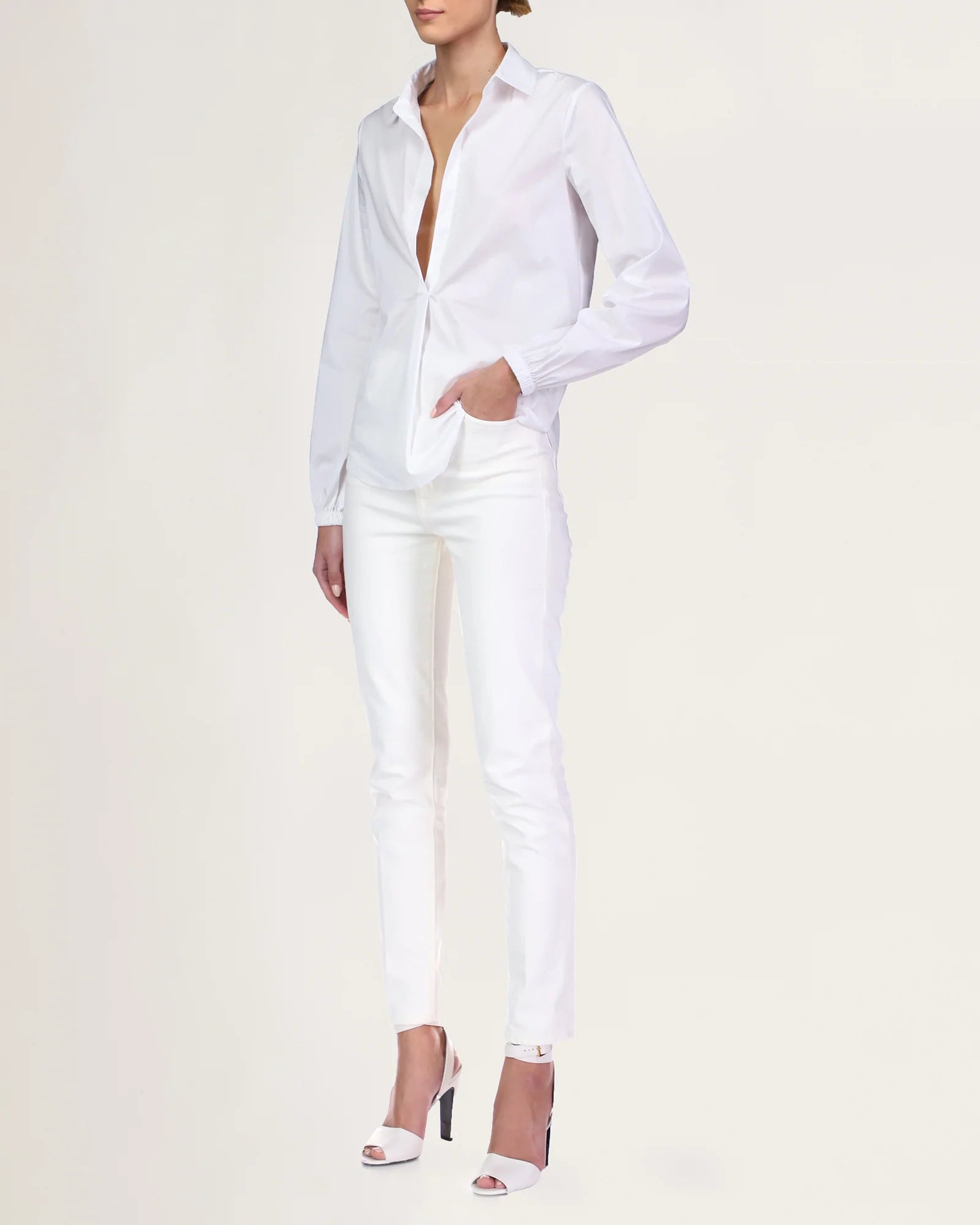 Mina Cotton Shirt - White by Halston — alternate view
