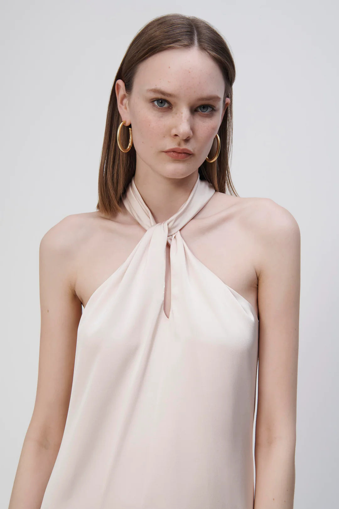 Mitra Charmeuse Halter Dress - Sand Dollar by Jonathan Simkhai — alternate view
