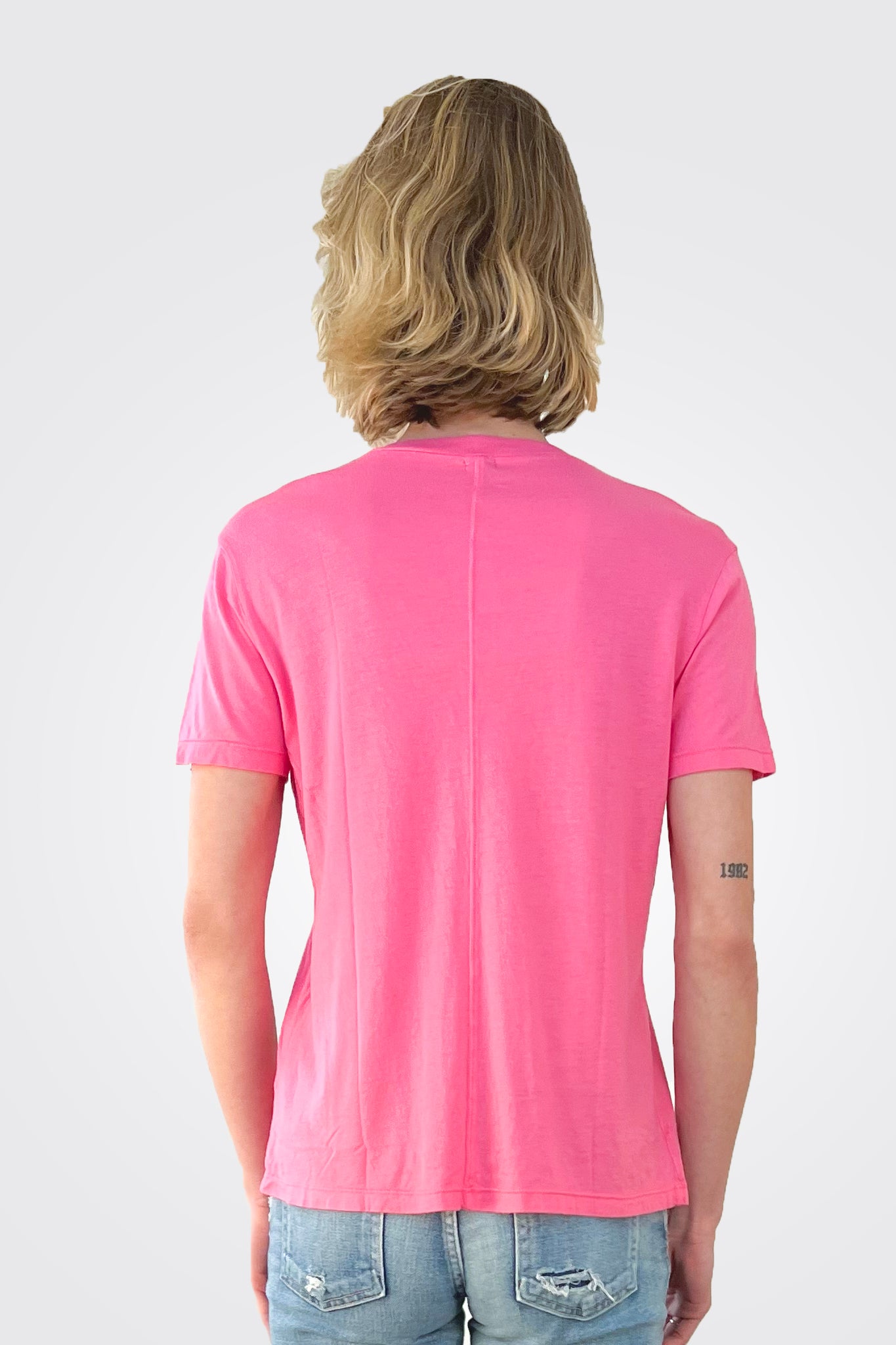 Cotton Modal Relaxed V Neck Tee - Azalea by Monrow — alternate view