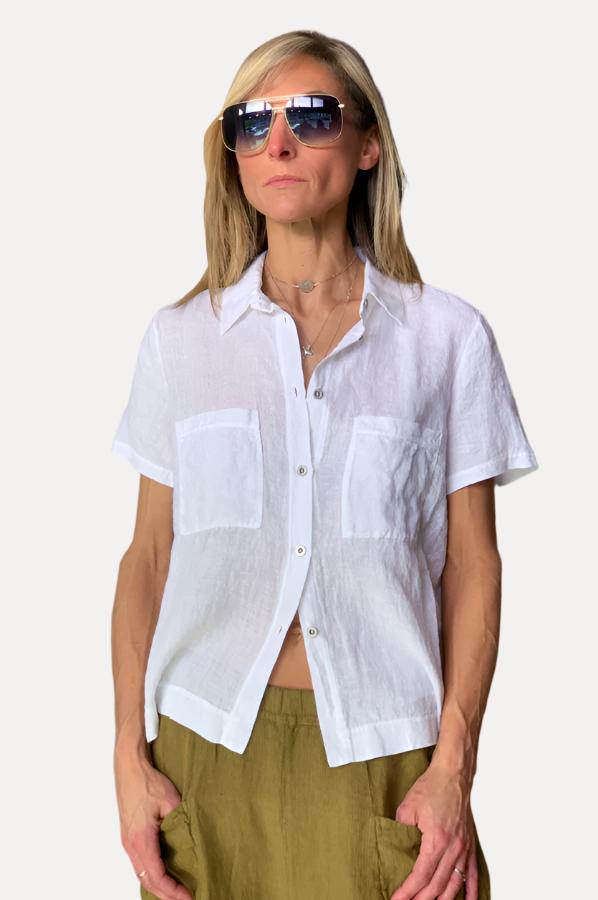 Short Sleeve Button Down Shirt - White by Transit Par-Such | 25 South Boutiques