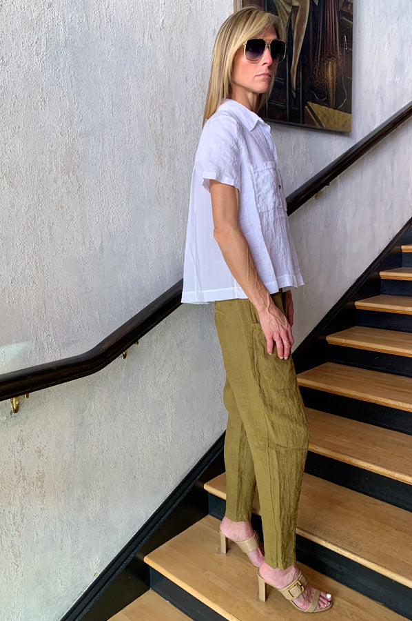 Short Sleeve Button Down Shirt - White by Transit Par-Such — view 3