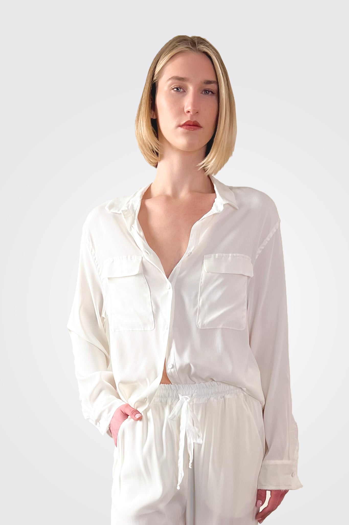 Silk Satin Shirt - Natural by Kristensen | 25 South Boutiques