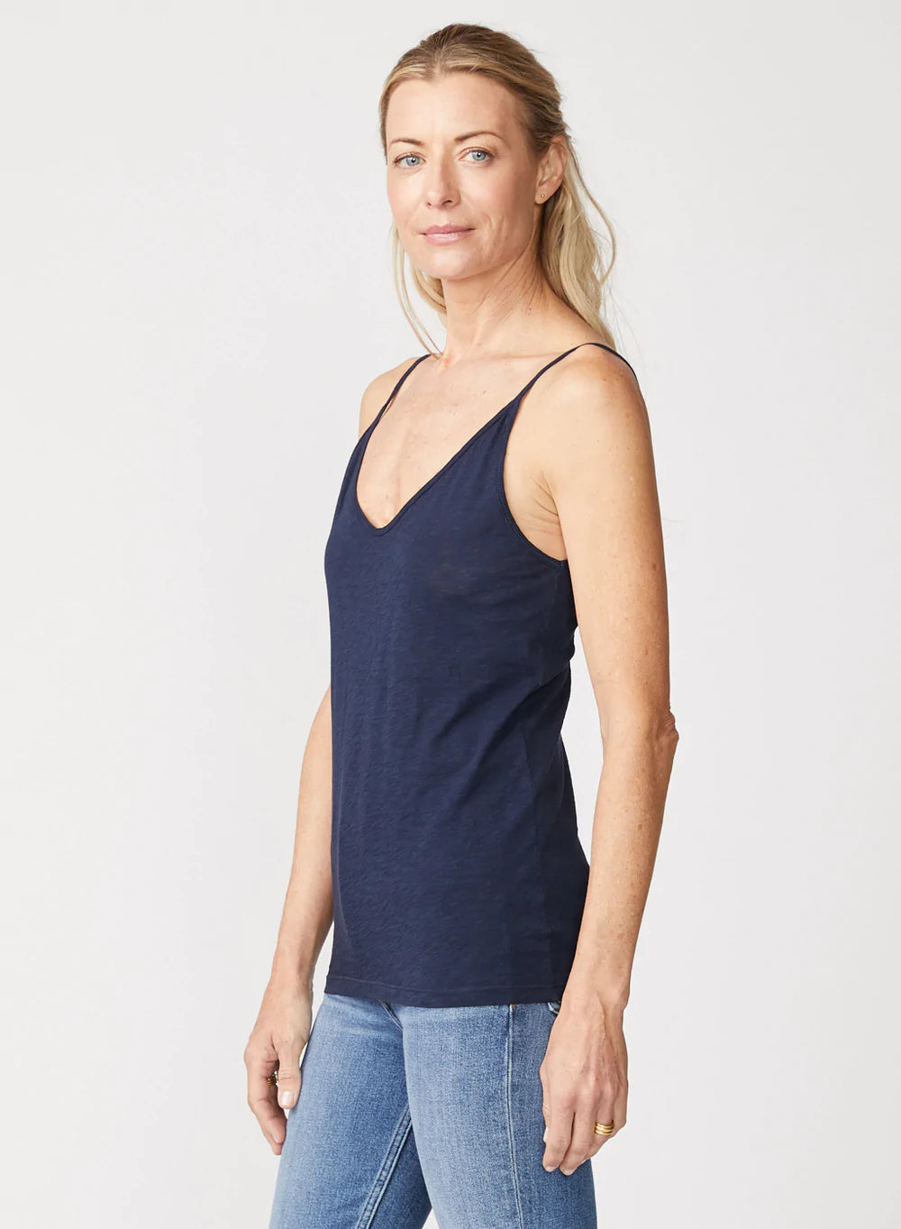 Supima Slub Jersey V Neck Tank - Navy by Stateside — alternate view