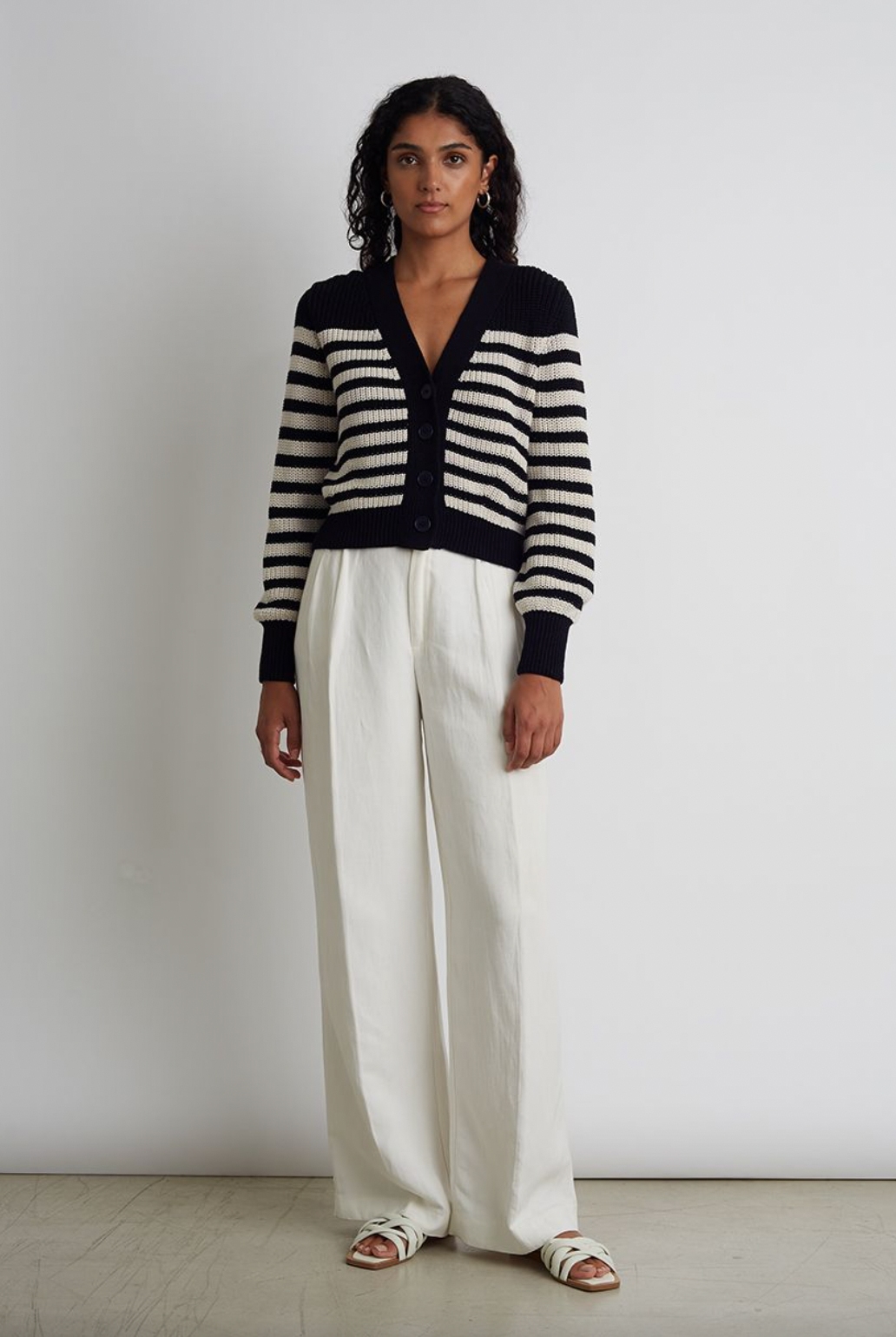 Isla Cardigan - Navy Ivory Stripe by Eleven Six — view 4