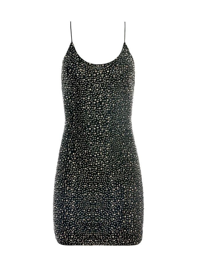Nelle Embellished Mini Dress - Black / Gunmetal by Alice & Olivia — view 6