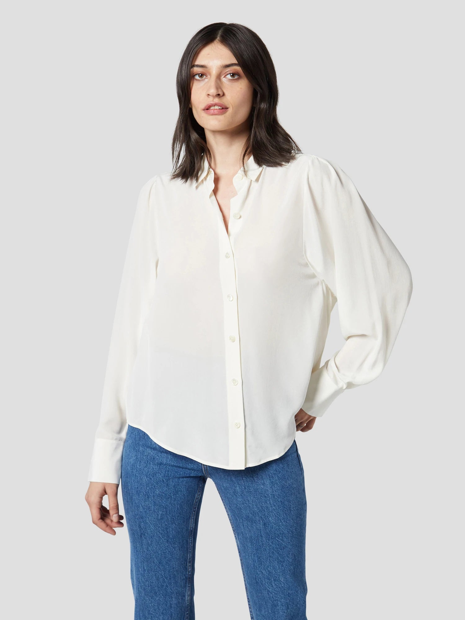 Shanton Silk Shirt - Nature White by Equipment — view 3