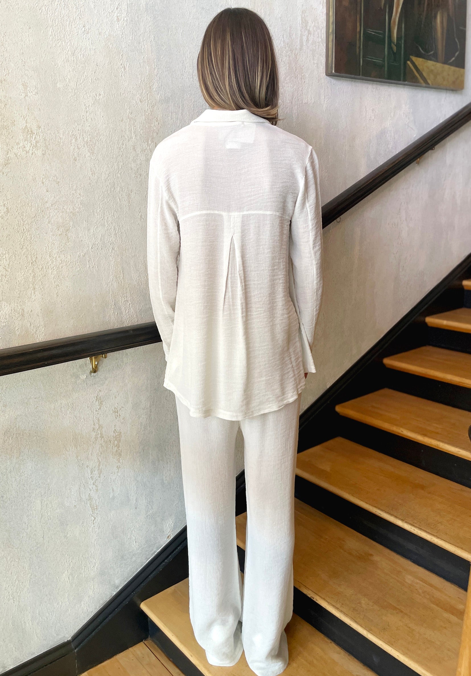 Embossed Viscose Palazzo Trousers - Ivory by Transit Par-Such — view 3
