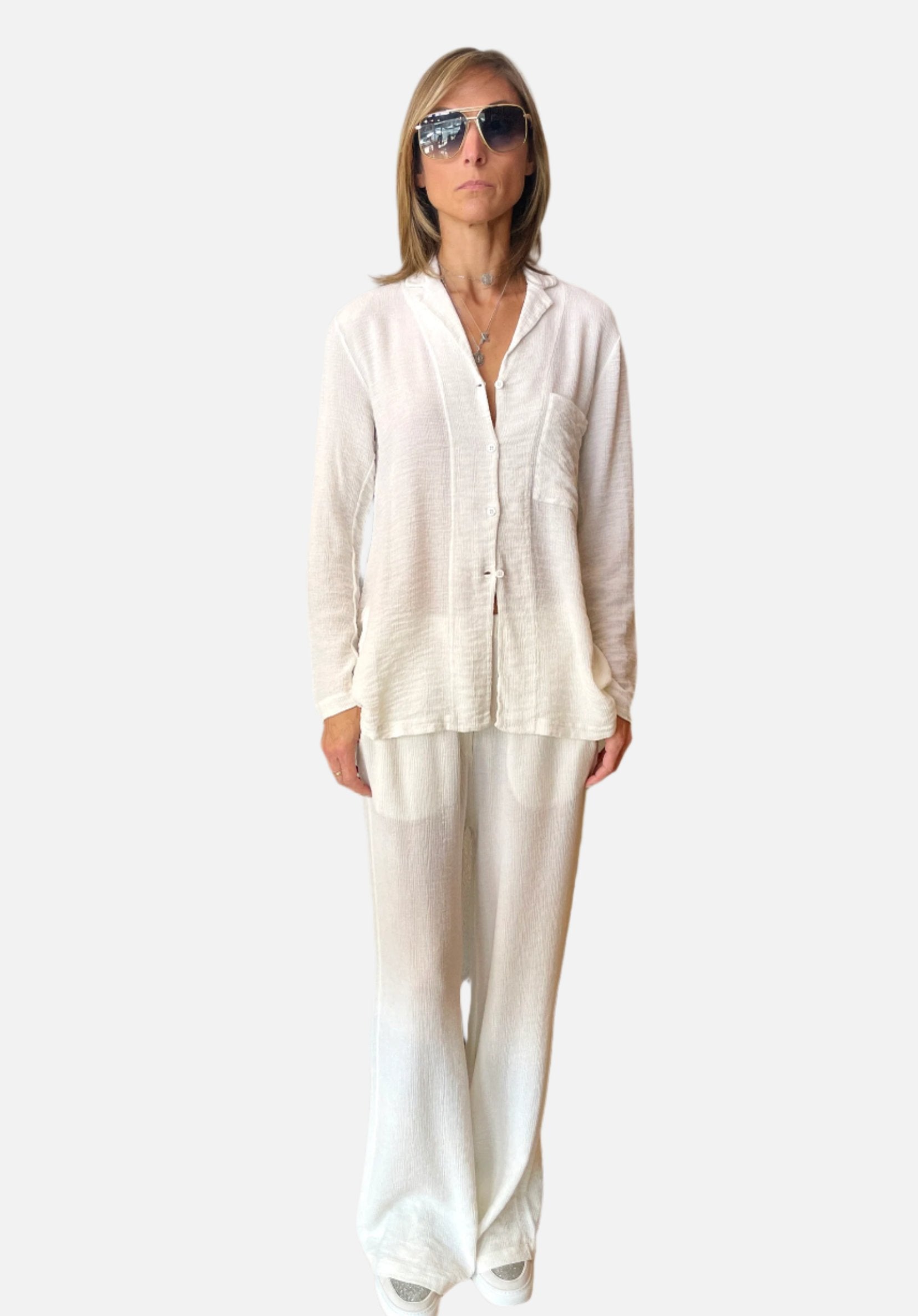 Embossed Viscose Palazzo Trousers - Ivory by Transit Par-Such | 25 South Boutiques