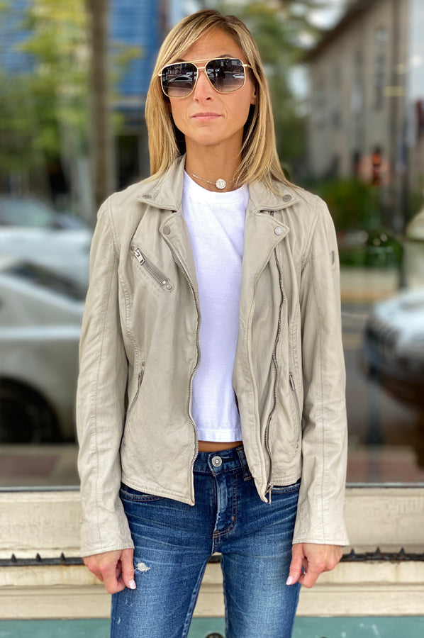 Sofia Leather Jacket - Off White by Mauritius — alternate view