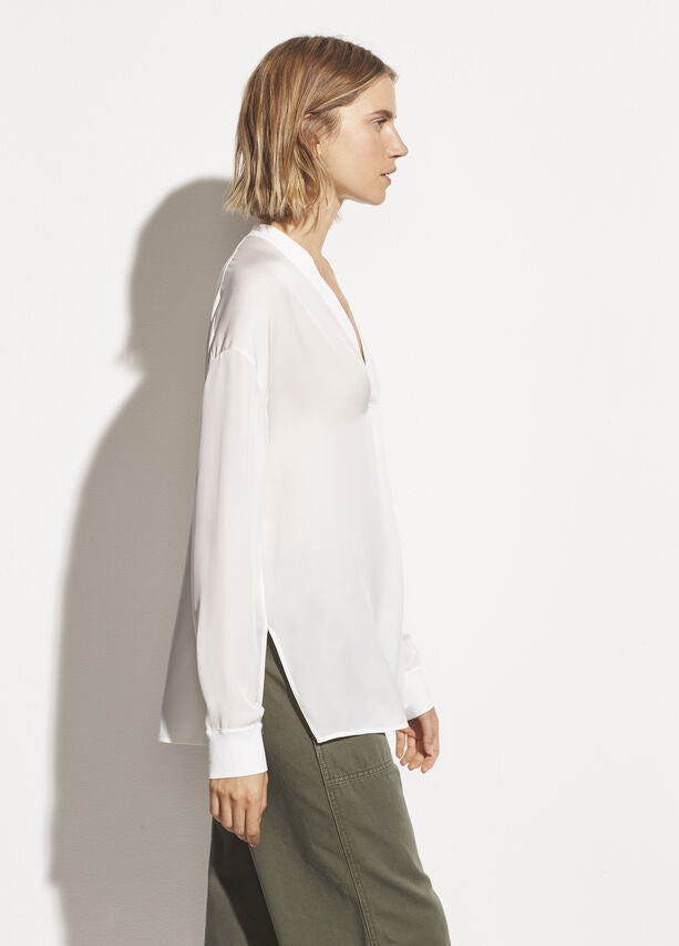 Long Sleeve Double Georgette Blouse - Off White by Vince — view 3