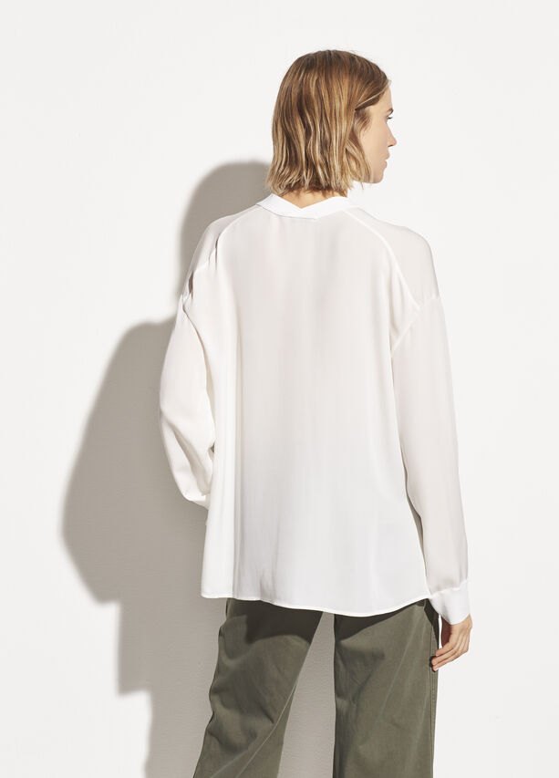 Long Sleeve Double Georgette Blouse - Off White by Vince — view 4