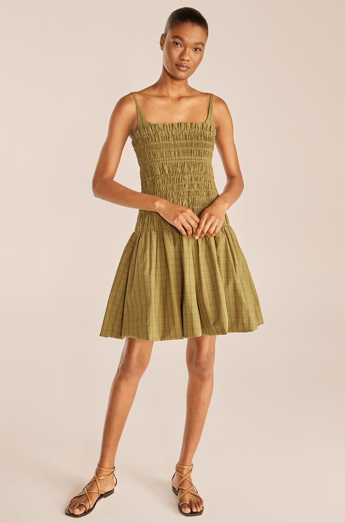 Mini Plaid Smocked Dress - Plaid Olive Combo by Rebecca Taylor | 25 South Boutiques
