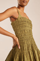 Mini Plaid Smocked Dress - Plaid Olive Combo by Rebecca Taylor — view 4