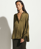 Band Collar Silk Blouse - Olive Erba by Vince | 25 South Boutiques