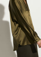 Band Collar Silk Blouse - Olive Erba by Vince — alternate view