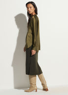 Band Collar Silk Blouse - Olive Erba by Vince — view 4