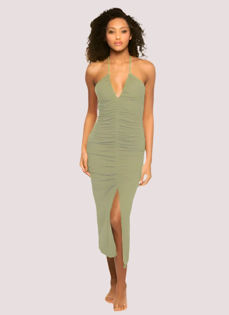 Ruched Halter Dress - Olive by Sundry | 25 South Boutiques