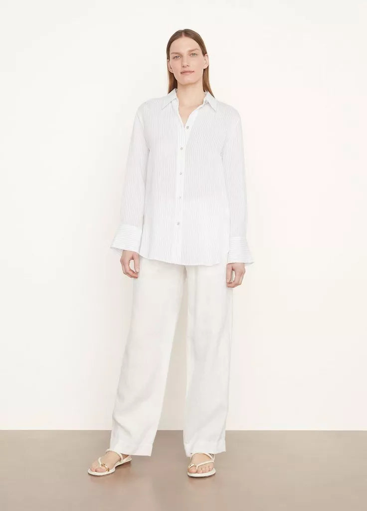 Fine Stripe Relaxed Long Sleeve Shirt - Optic White / Black Stripe by Vince — alternate view