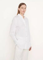Fine Stripe Relaxed Long Sleeve Shirt - Optic White / Black Stripe by Vince — view 3