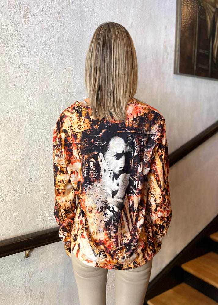 V Neck Long Sleeve Shirt - Celeb Orange by Printed Artworks — alternate view