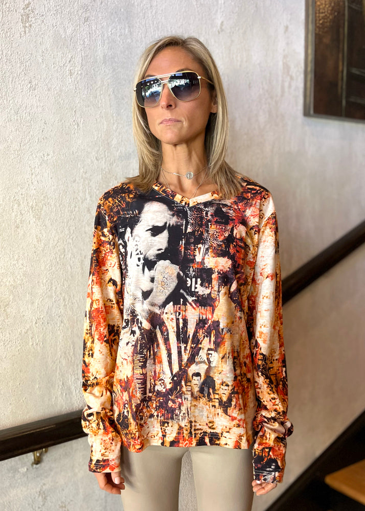 V Neck Long Sleeve Shirt - Celeb Orange by Printed Artworks | 25 South Boutiques