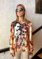 V Neck Long Sleeve Shirt - Celeb Orange by Printed Artworks | 25 South Boutiques