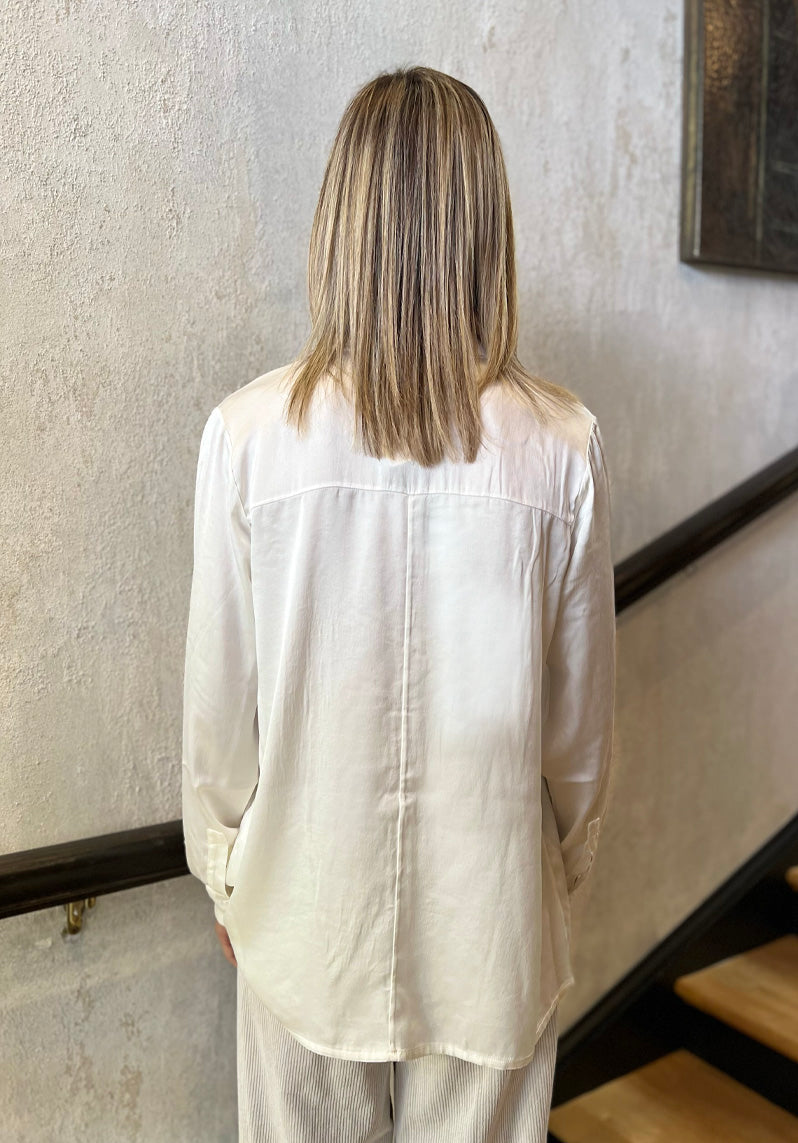 Stretch Satin Silk Shirt - Off White by Transit Par-Such — view 3