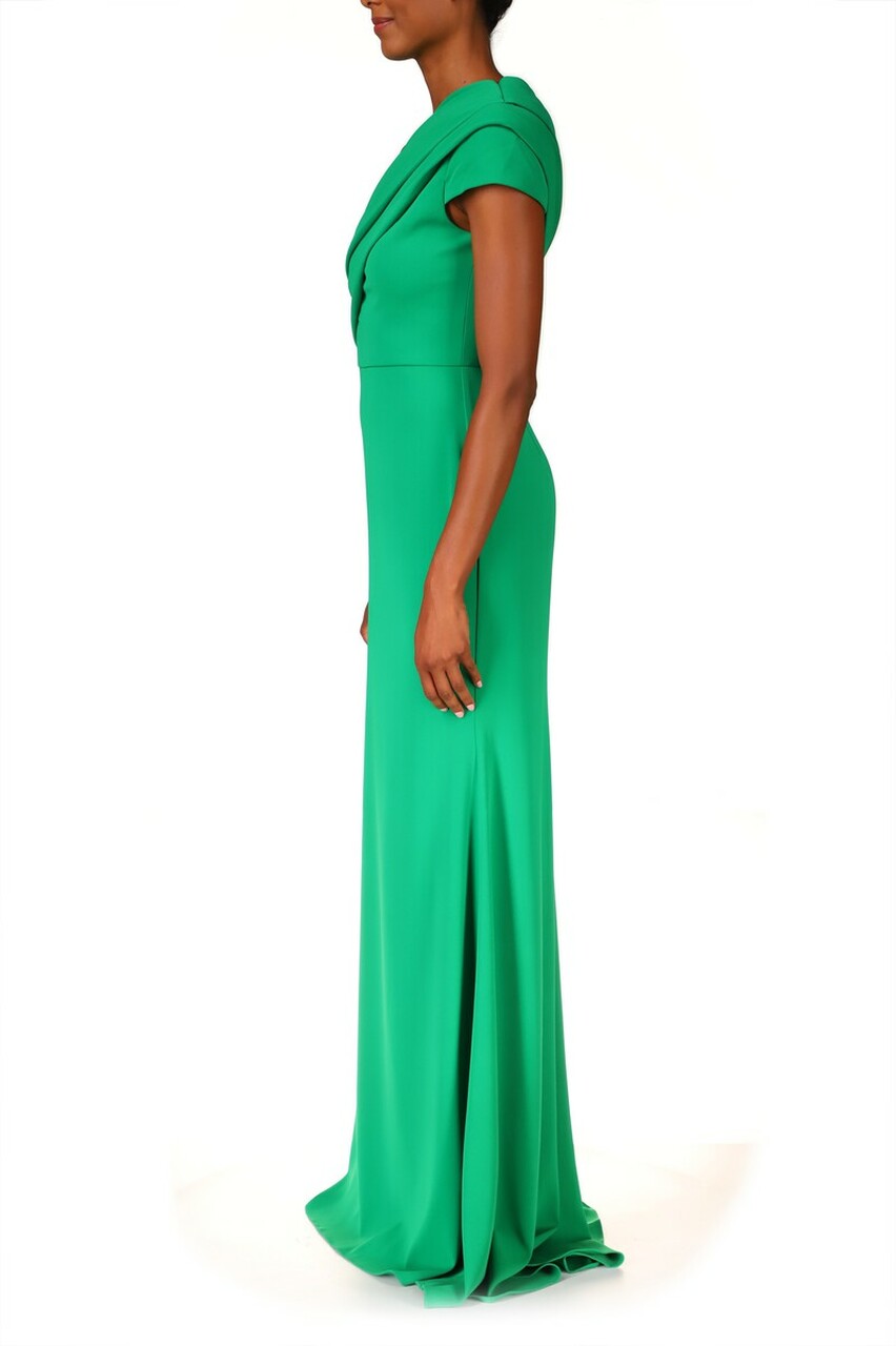 Draped One-Shoulder Gown - Palm Green by Badgley Mischka — alternate view
