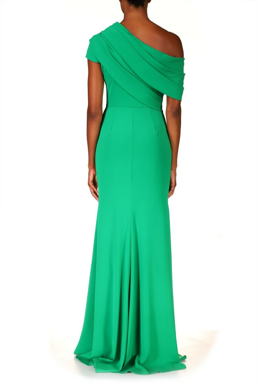 Draped One-Shoulder Gown - Palm Green by Badgley Mischka — view 3