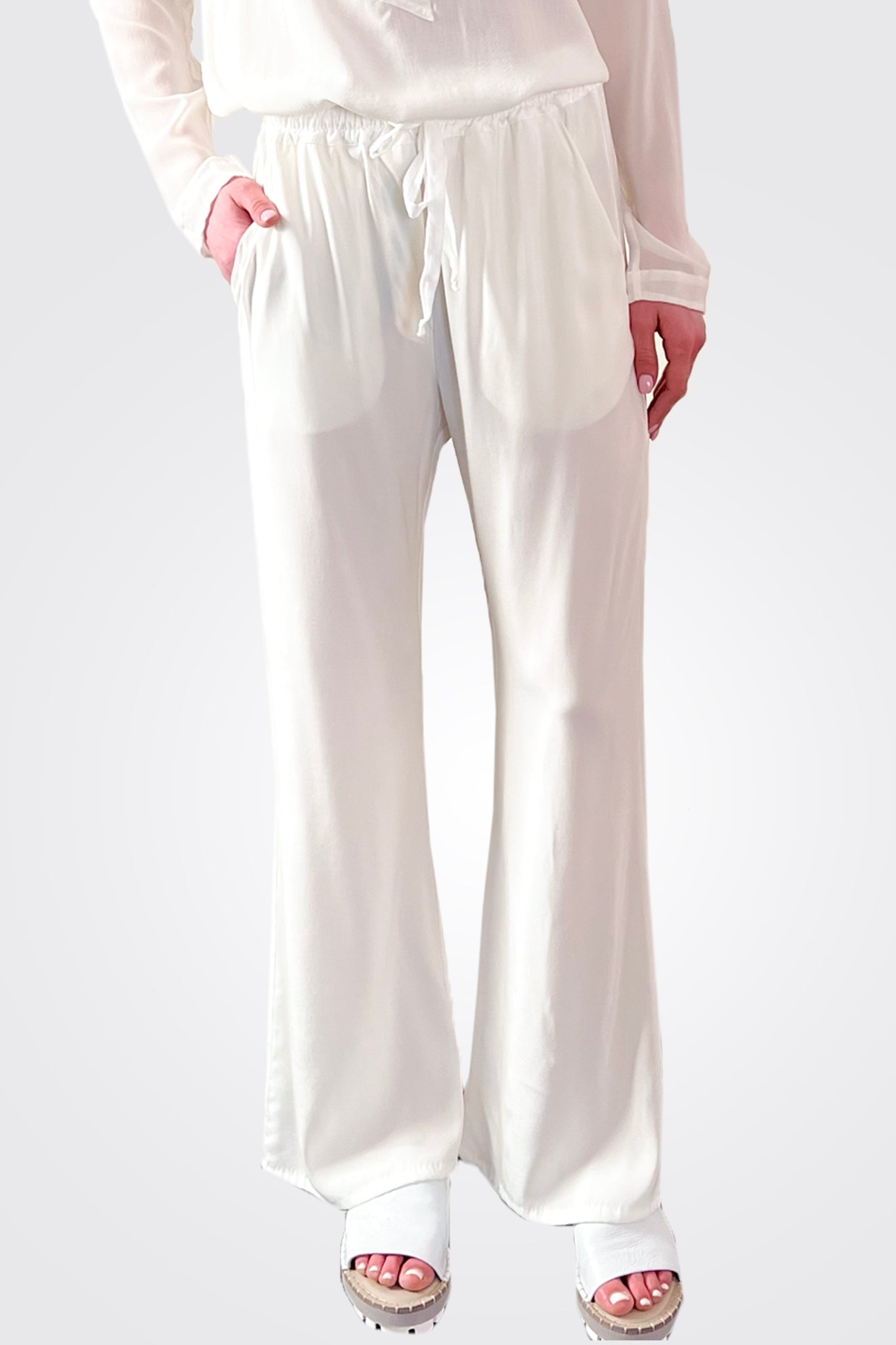 Silk Satin Flare Pants - Natural by Kristensen — alternate view