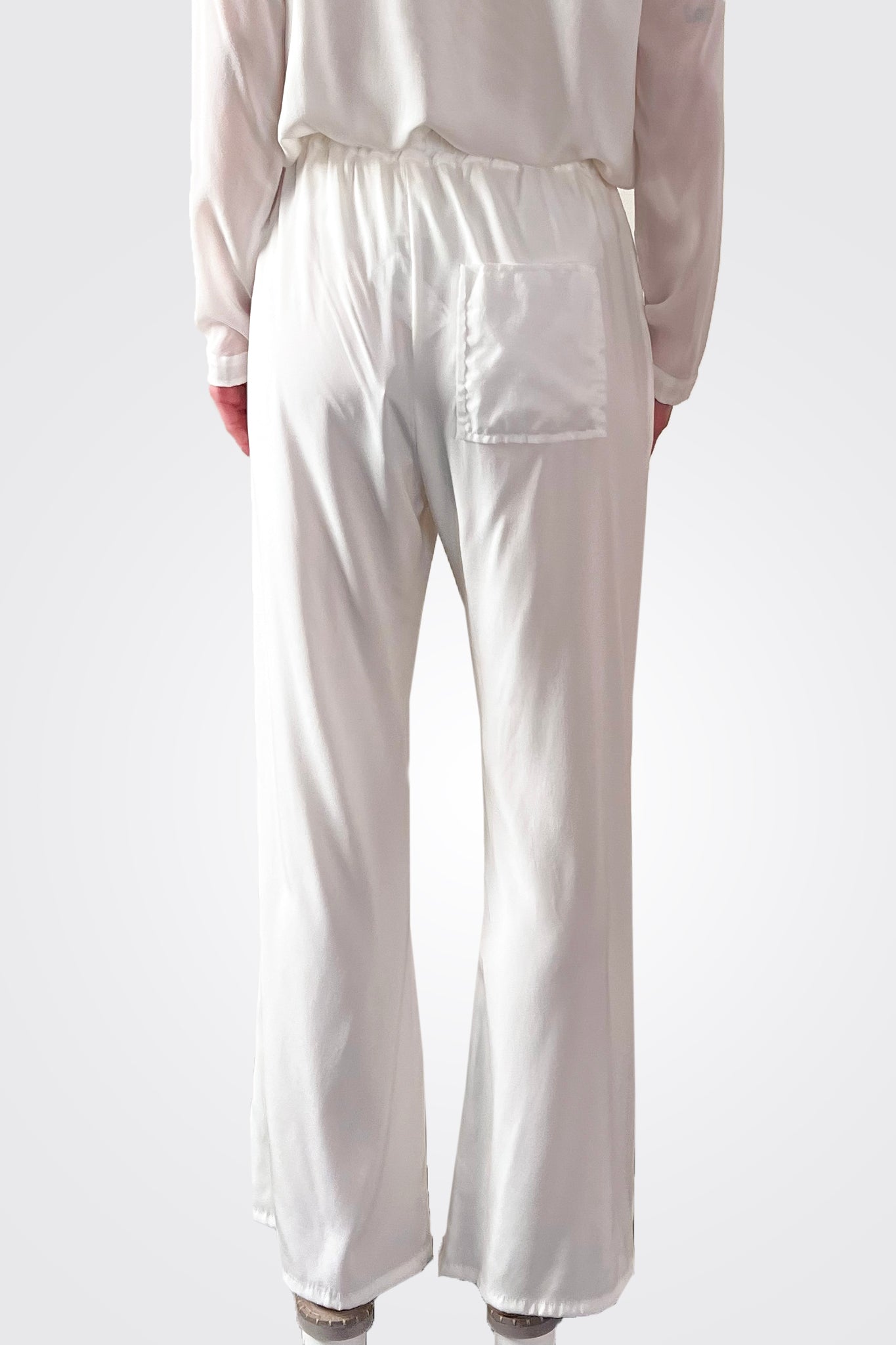 Silk Satin Flare Pants - Natural by Kristensen — view 3