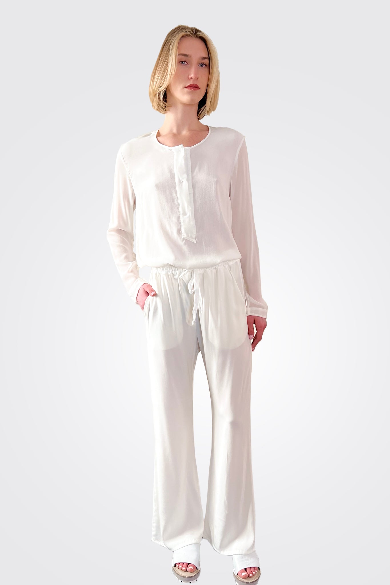 Silk Satin Flare Pants - Natural by Kristensen | 25 South Boutiques