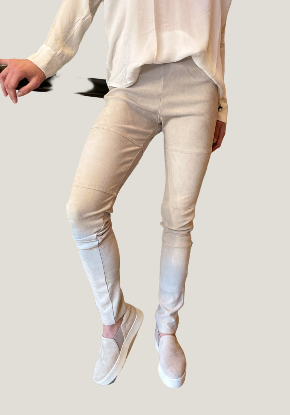Goat Leather Suede Leggings - Jute by Kristensen — alternate view