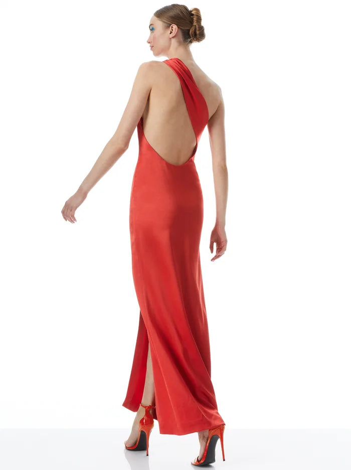 Paulette One Shoulder Fitted Down - Bright Poppy by Alice & Olivia — view 3