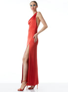 Paulette One Shoulder Fitted Down - Bright Poppy by Alice & Olivia — view 5
