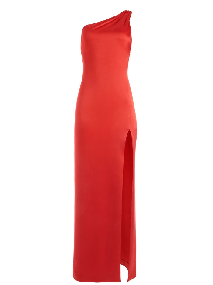 Paulette One Shoulder Fitted Down - Bright Poppy by Alice & Olivia — view 6