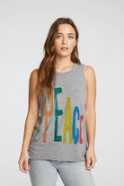 Rainbow Peace Muscle Crop Tee  - Streaky Gray by Chaser — alternate view