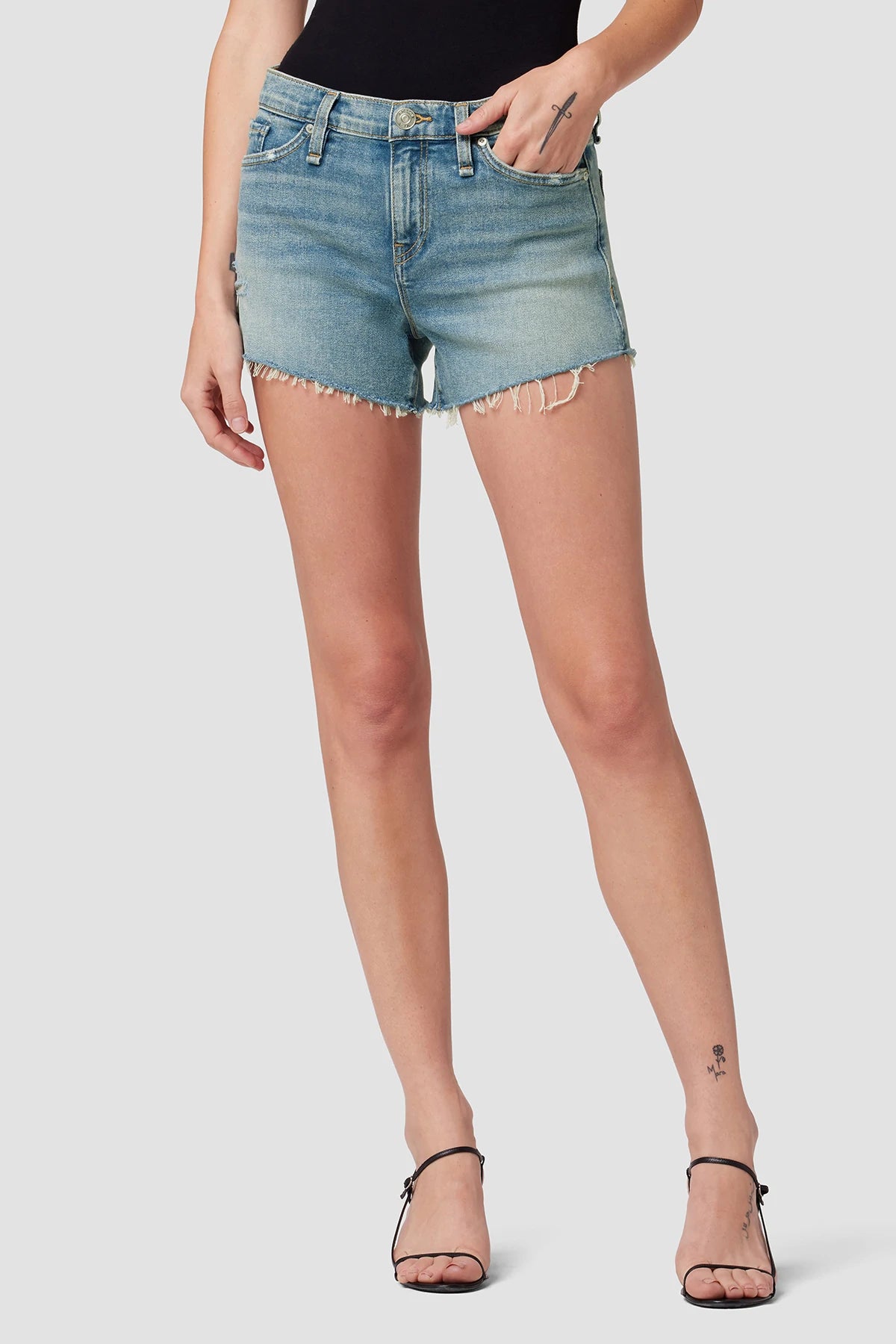 Gemma Mid Rise Cut Off Shorts - Pearls by Hudson — view 3