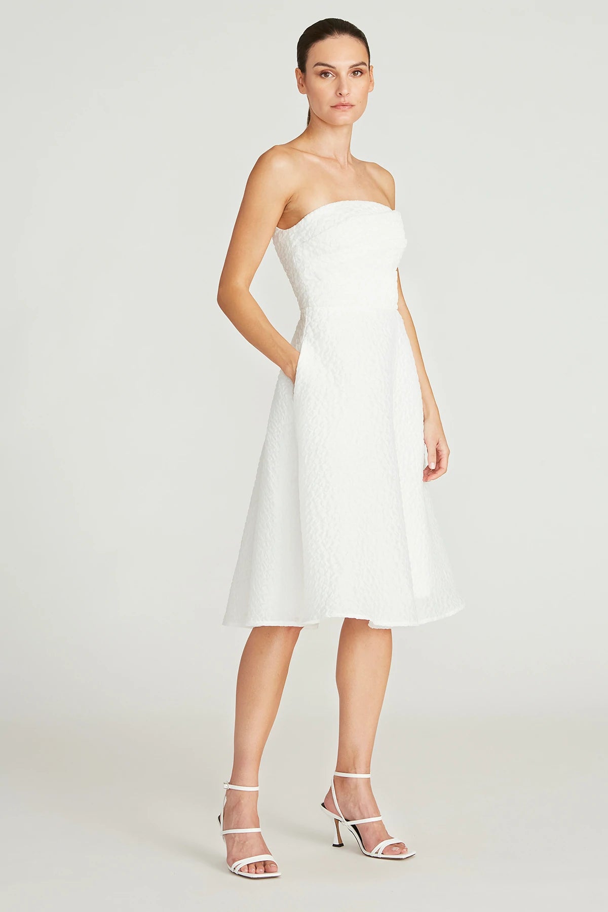 Penelope Strapless Dress - White by Theia — alternate view