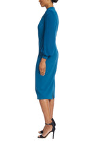 Pleated Neck Cocktail Dress - Teal by Badgley Mischka — view 3