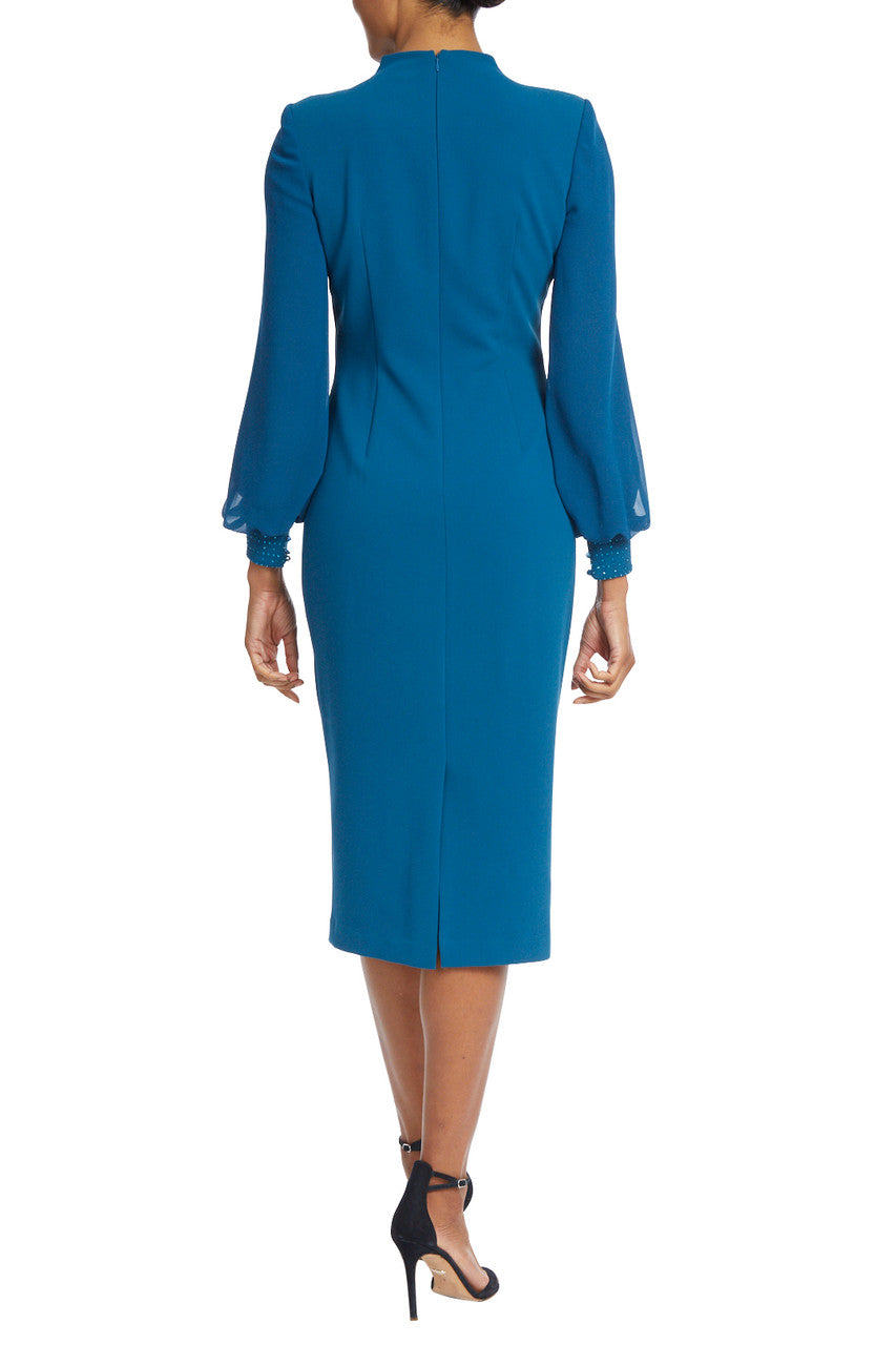 Pleated Neck Cocktail Dress - Teal by Badgley Mischka — alternate view