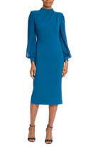 Pleated Neck Cocktail Dress - Teal by Badgley Mischka | 25 South Boutiques