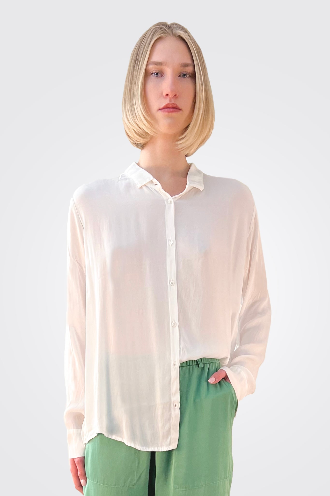 Silk Button Down Blouse - White by Private 0204 | 25 South Boutiques