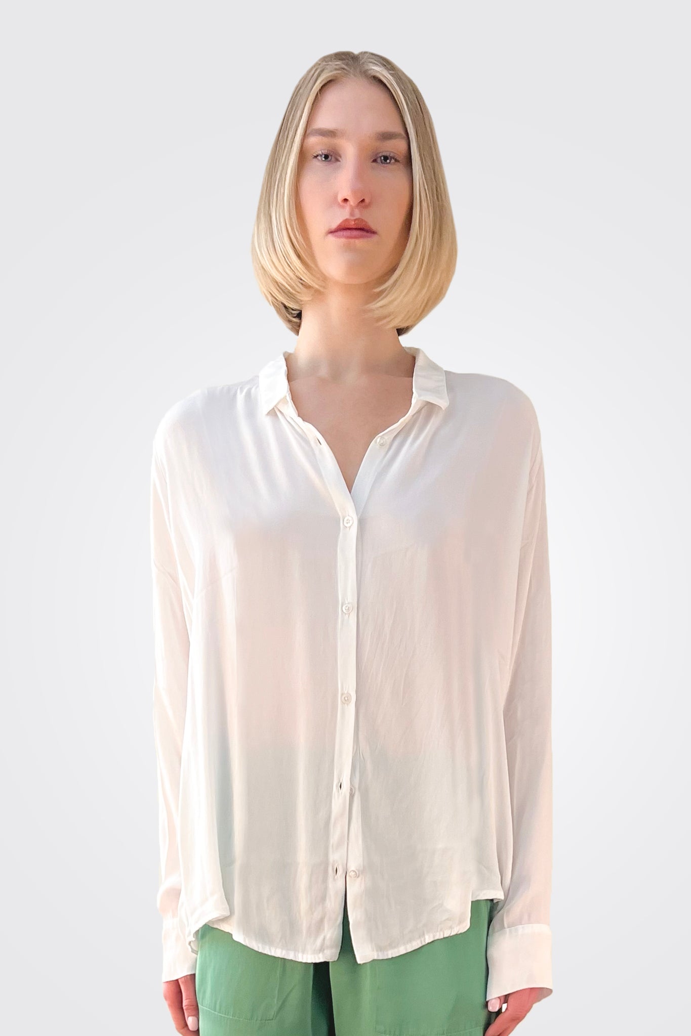 Silk Button Down Blouse - White by Private 0204 — alternate view