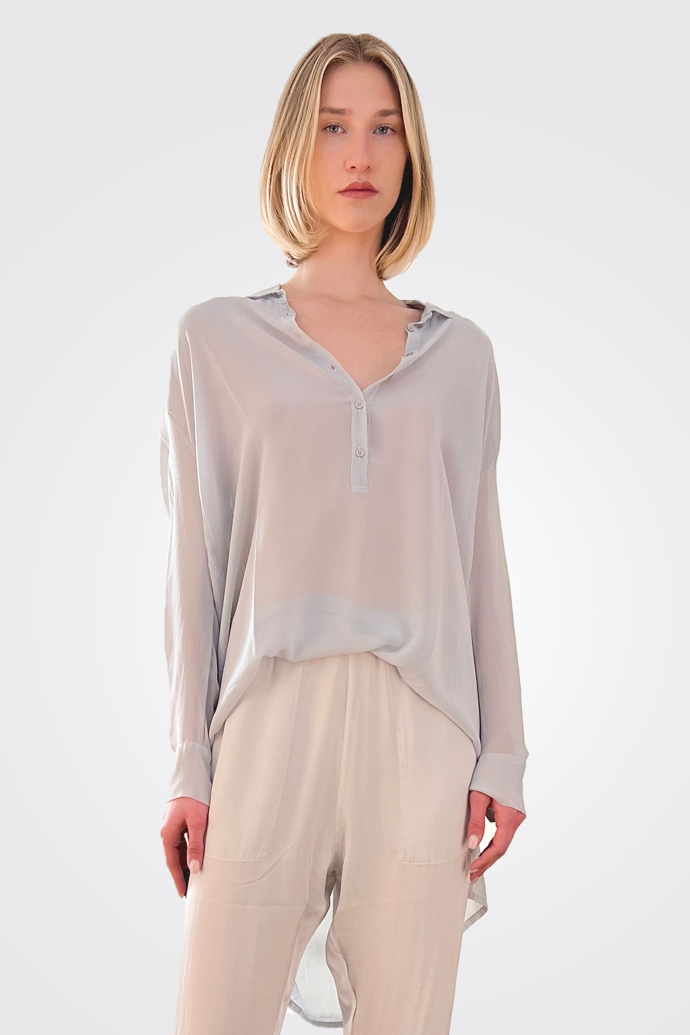 Silk Hi-Low Sheer Blouse - Sandy by Private 0204 | 25 South Boutiques