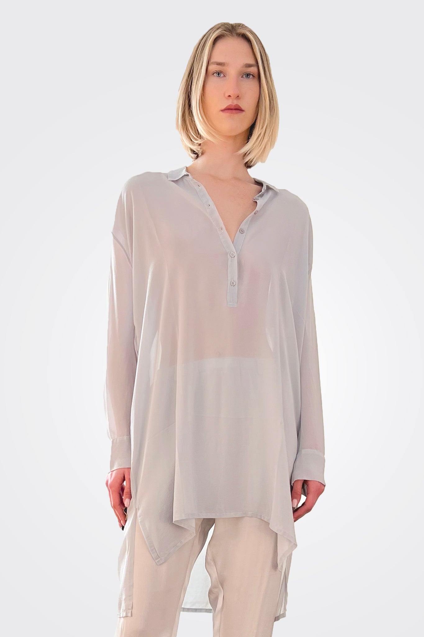 Silk Hi-Low Sheer Blouse - Sandy by Private 0204 — alternate view