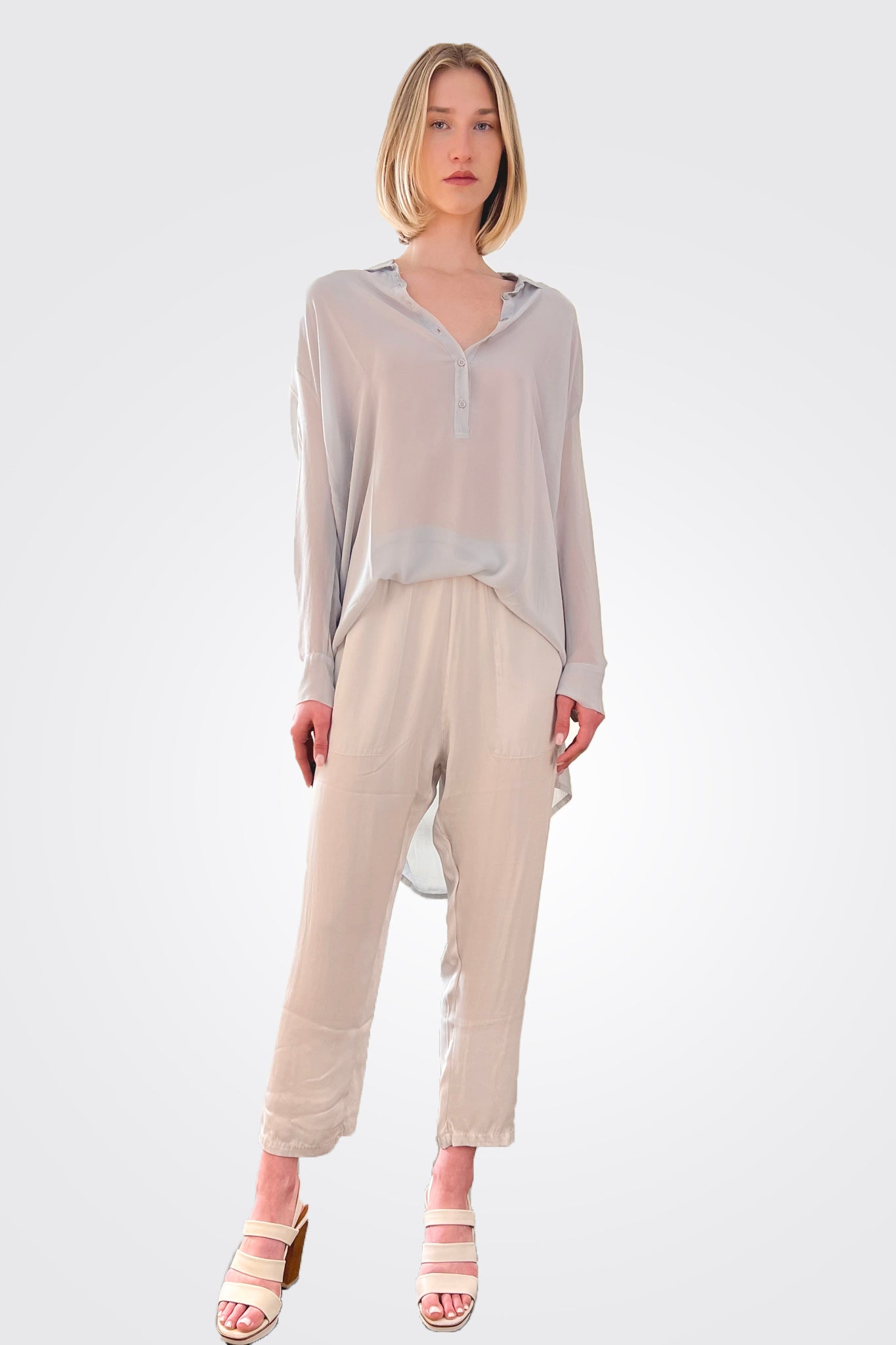 Silk Hi-Low Sheer Blouse - Sandy by Private 0204 — view 3