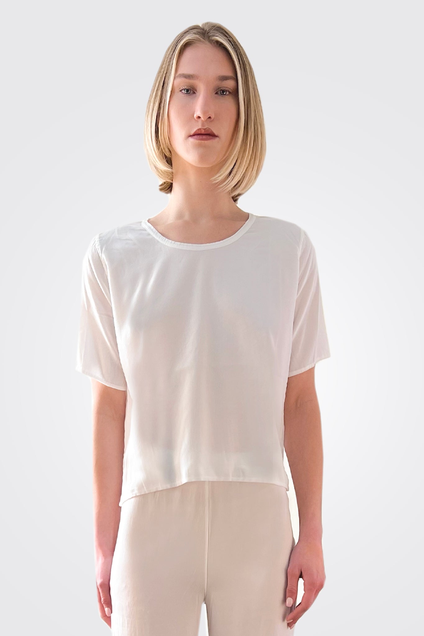 Silk Crewneck Shirt - White by Private 0204 | 25 South Boutiques