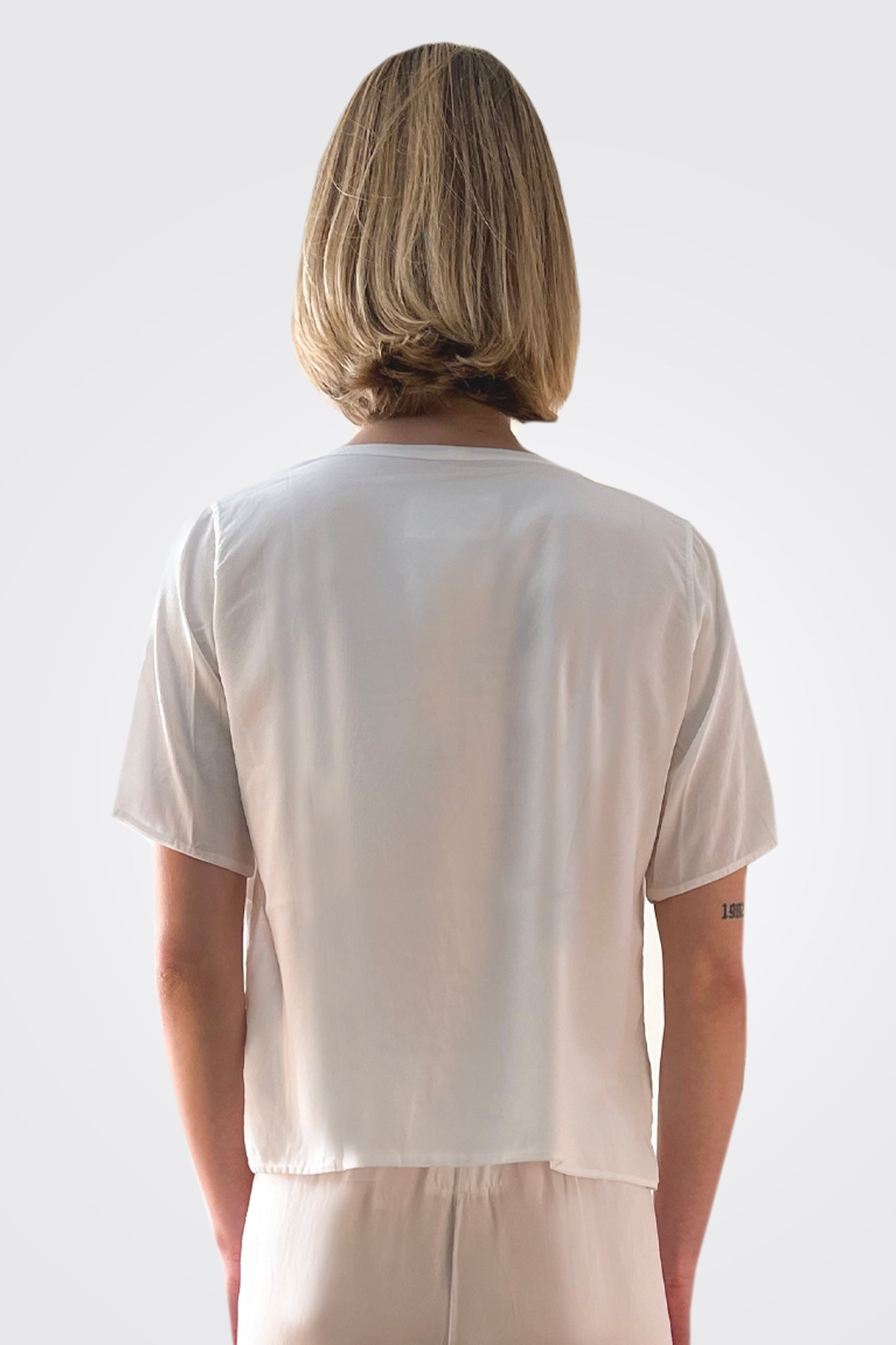 Silk Crewneck Shirt - White by Private 0204 — alternate view